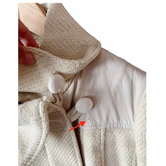 MACKAGE Peacoat Jacket Wool Leather Trim Pockets Off White Black Large GUC - Picture 6 of 11